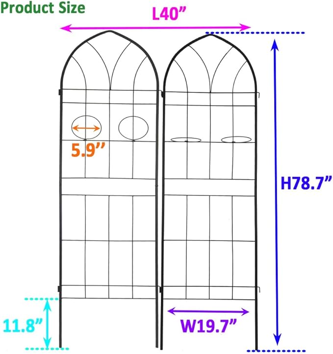 Heavy-Duty Metal Garden Trellis for Climbing Plants – Rust-Resistant Outdoor Plant Support with Sturdy Steel Frame (2 Pack-Black)