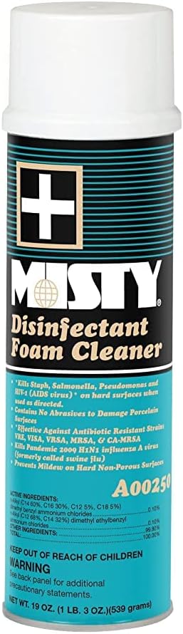 MISTY Disinfectant Foam Spray - 19 oz (Case of 12) - 1001907 - Kills Staph Salmonella Pseudomonas and HIV-1 (AIDS virus)* on hard surfaces when used as directed
