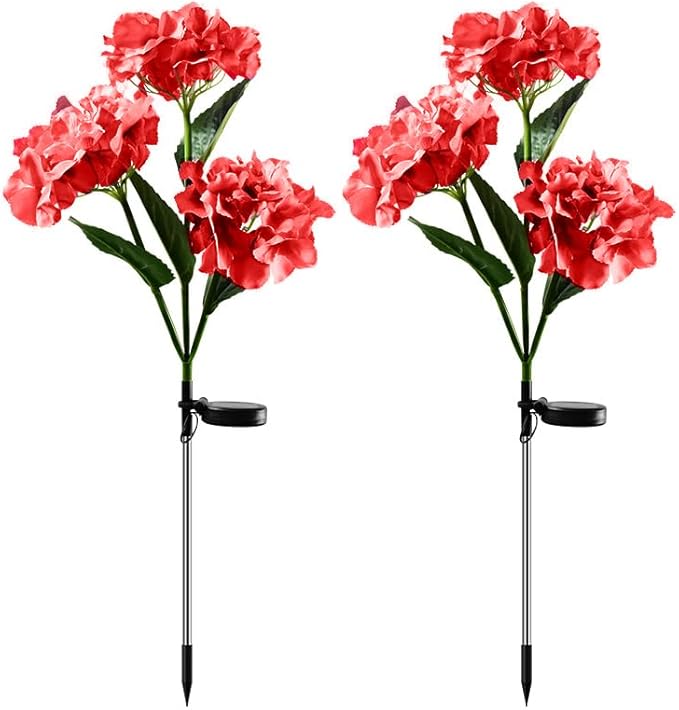 Plant Growing Lamps 2 Pack Hydrangea Flower Solar Led Light Outdoor Garden Lawn Lamps for Garden and Vegetable Patch Patio Country House Decoration(Red-2 Pack)