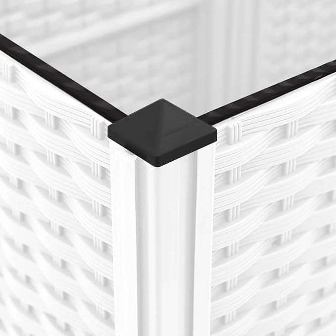 47 White Raised Garden Bed 47.2 x 47.2 x 15.0 in Polypropylene Planter Box with Basketweave Texture Lightweight Outdoor Planter for Patio Balcony Herb &amp Tomato Gardening
