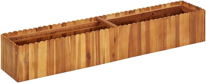 Wooden Raised Garden Planter Bed Solid Acacia Wood Slatted Design Patio Flower Plant Vegetable Bed Lawn Backyard Outdoor Patio DIY Decor 59x11.8x9.8