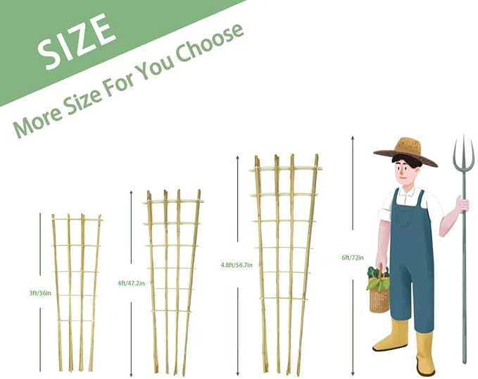 Natural Bamboo Trellis 4.8Feet3PackFan-Shaped Plant Support Trellis for Outdoor and Indoor Potted Climbing PlantsVegetables Cucumber Tomato Hoya