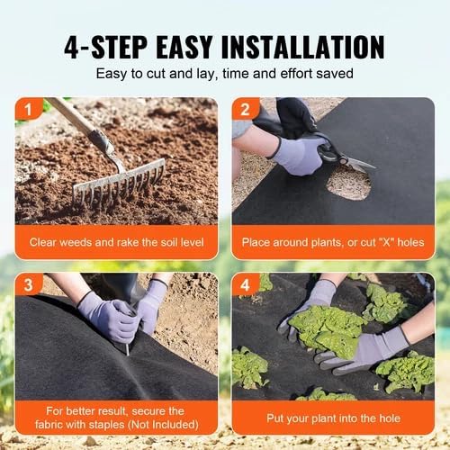 Weed Barrier Ground Cover Mat Black Geotextile Fabric 15x20 Feet 4 Ounce Garden Weed Control