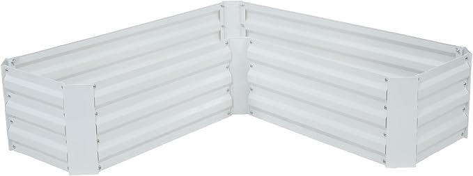 Sunnydaze Galvanized Raised Garden Bed - Metal Raised Bed for Gardening - Outdoor Planter Box for Flowers Plants and Vegetables - Ivory White - 12” H L-Shaped