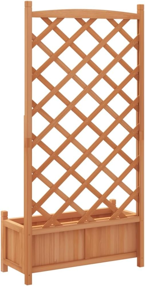 Solid Wood Planter with Trellis Wooden Raised Garden Bed with Trellis Wood Planter Box for Climbing Plants to Grow Vegetables Herbs and Flowers Brown 29.5x13.8x59.1