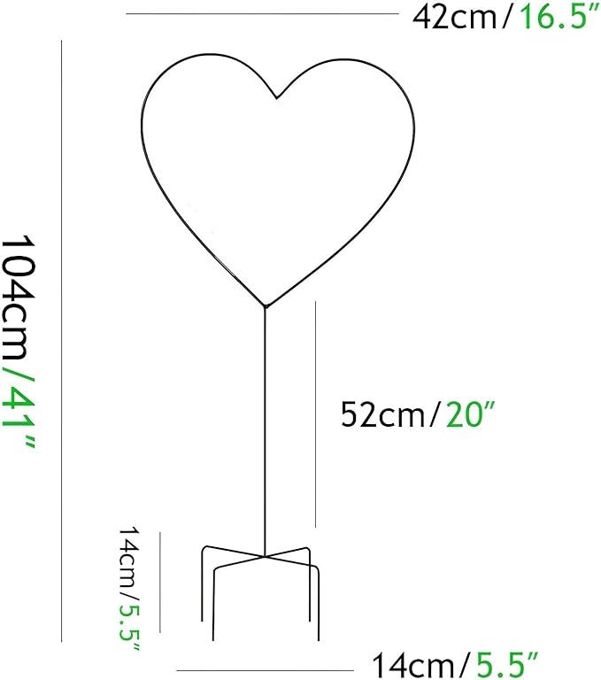 Heart-Shaped Garden Trellis for Climbing Plants 104cm/41 Iron Plants Climbing Holder Rack for Decorative Potted Plants Flowers Indoor Otdoor (Color : Black Size : 104x42cm/41x16.5in)