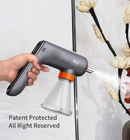Cordless Electric Disinfection Fogger Detachable Stainless Steel Nozzle 3-Gear Adj 14.2oz Sanitizer Atomizer Blue Light Nano Spray Gun for Place Cleaning/High-Touch Item Contactless Sanitization