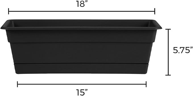 Bloem Dura Cotta 18 Black Resin Rectangle Window Box Planter with Saucer Tray for Indoor and Outdoor Gardening