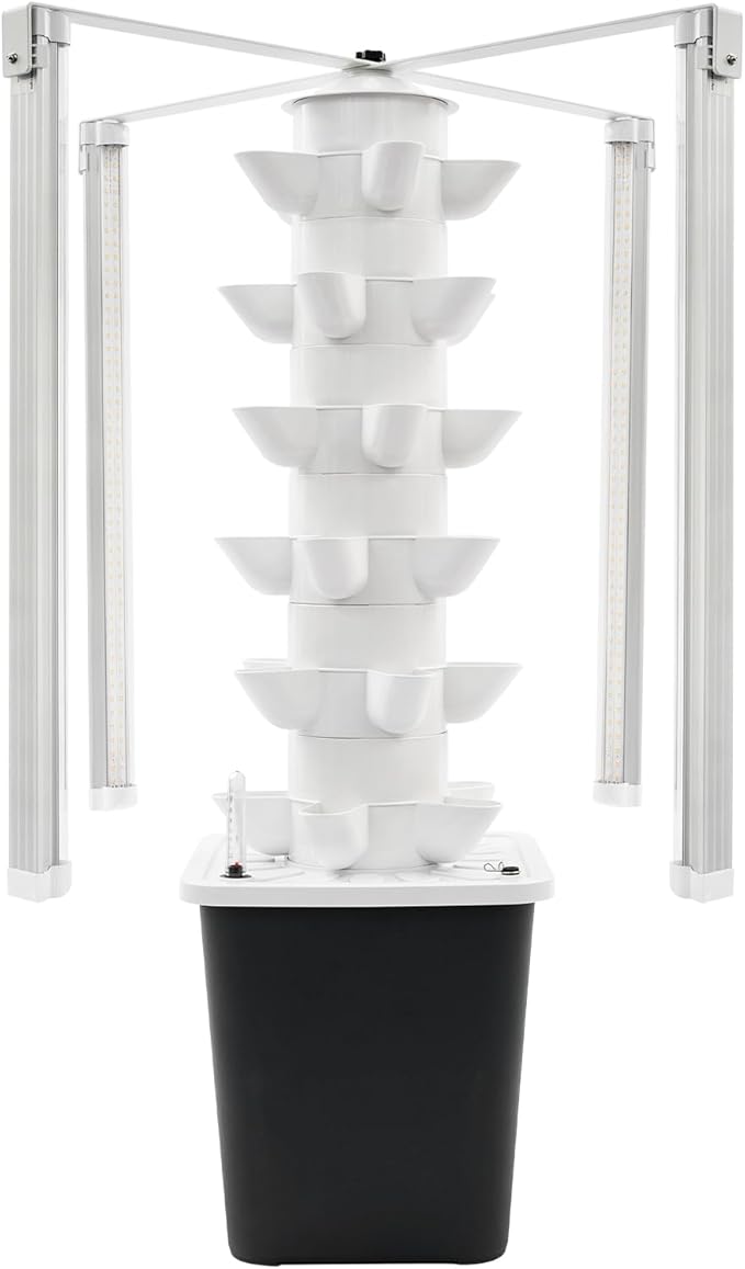 Hydroponic Tower Garden Kit 30 Planting Sites 6-Tier Vertical Hydroponic Growing System with LED Grow Light Water Tank Automatic Irrigation System Vegetable Herb Strawberry Planter for Home Office