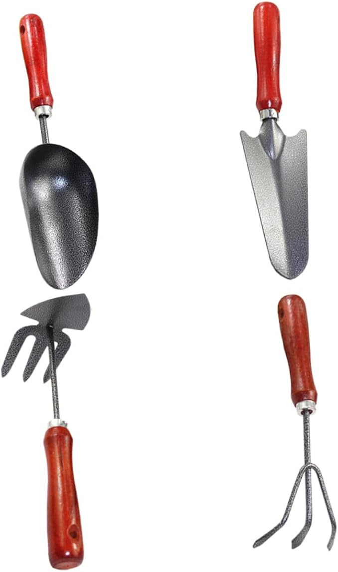 Garden Tool Set 4pcs Small Plant Trowel Soil Scoop Rake Shovel for Outdoor Gardening and Potting with Extended Narrow Shovel and Dual-use Hoe for Weeding and Digging