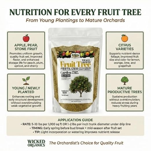Old Cobblers Farm™ Wicked Organics 10-2-8 Fertilizer – Slow-Release Plant Food for All Fruit Trees – Boosts Root Strength Fruit Yield &amp Soil Health (5lbs|10lbs|15lbs|20lbs) (20lbs)