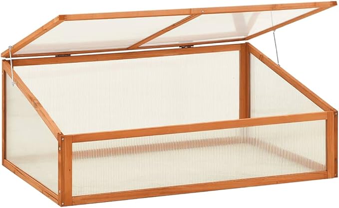 Wooden Garden GreenhouseWood Raised Plants Bed Raised Flower Planter Box Garden Wood Cold Frame Greenhouse Flower Planter Brown 39.4x25.6x15.7 Firwood-682