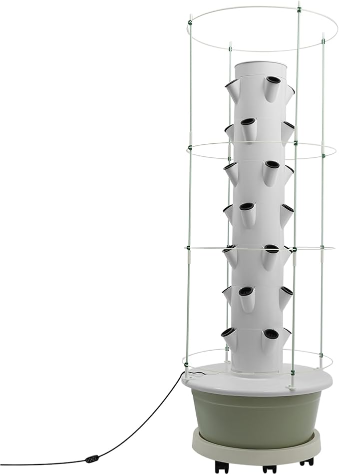 Hydroponic Growing System 28-Plant Vegetable Planter Tower Climbing Trellis Outdoor Indoor Garden Vertical Planter Germination Kit with Water Pump Intelligent Water Circulation &amp Timer Function