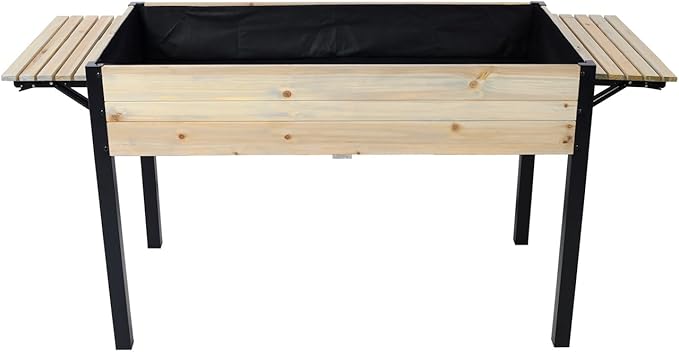 Raised Garden Bed Metal Leg Wood Planter Boxes with Folding Storage Shelf Elevated Planter Box for Growing Fresh Herbs Vegetables Flowers Great for Outdoor Patio Deck Balcony (Natural 62.5)