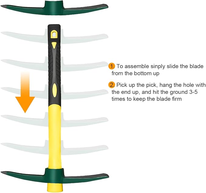 Garden Tool Set 3 Pack Heavy Duty Gardening Kit and Forged Adze Pick
