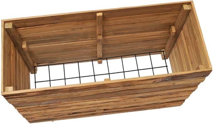Raised Bed Recycled Teak Raised Planter with Wooden Legs and Steel Rack Bottom for Flowers Vegetables Weather Resistant Outdoor Planting Box Container 39.4x15.7x28.3 -AA