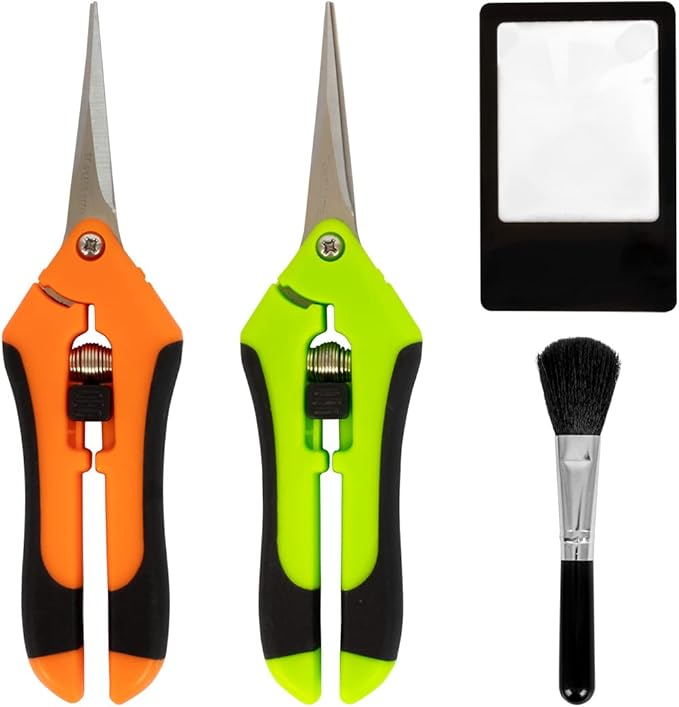 2-in-1 Trimming Tray with 150 Micron Mesh Sift Screen - Includes 2 Scissors Magnifying Glass and Brush