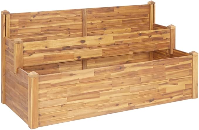 2-Tier Wooden Garden Planter Box Wood Garden Raised Bed for Plants Vegetables Herbs and Flowers 63x29.5x33.1-406