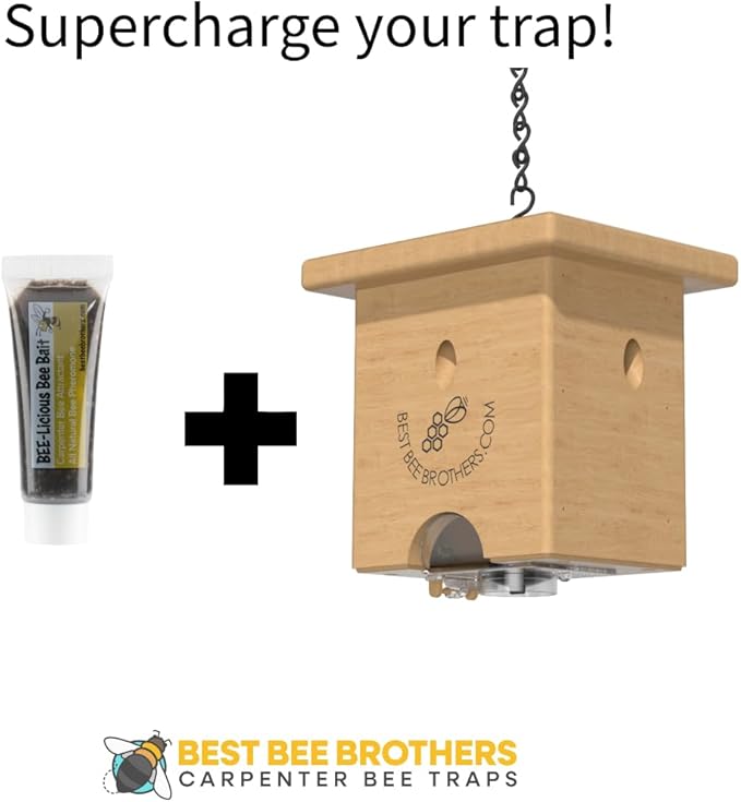 Best Bee Brothers Pine Turbo Trap Professional-Grade Carpenter Bee Trap for Outside with Bee Vault &amp Internal Turbo Funnel 6.3” W x 6” H x 5” D (4 Pack)