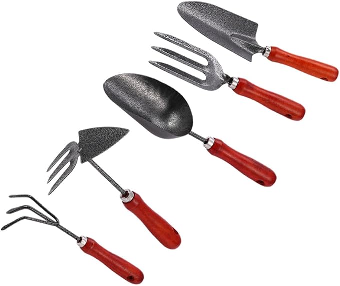 YARNOW 5pcs Garden Tool Set with Outdoor Shovel and Practical Rake Steel Hand Tools for Digging Planting and Soil Loosening in Home Gardening and Landscaping