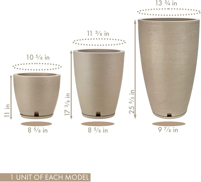 Floridis Planter Set of 3 Outdoor/Indoor Plastic Resin (Beige)