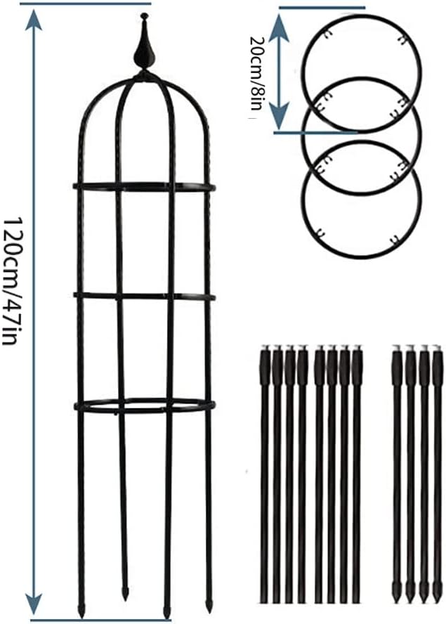 RADAAB Garden Obelisk Trellis 47.3 24 29.5 35.5 H Tower Obelisk Plant Support Garden Trellis for Potted Climbing Flowers Vegetable Vine Indoor Outdoor (Size : 8/20cm Diax47.3/120cm H)