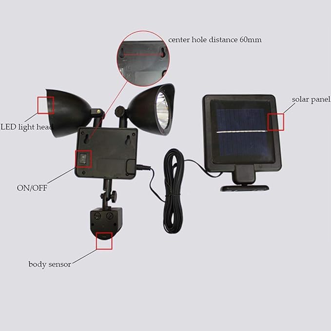 Solar LED Spotlights Double Head Reflector Light Body Sensor Outdoor Home Lighting Waterproof 22 LED Courtyard Landscape Street Lamp IP55 Fittings