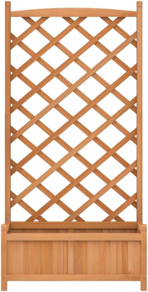 Solid Wood Planter with Trellis Wooden Raised Garden Bed with Trellis Wood Planter Box for Climbing Plants to Grow Vegetables Herbs and Flowers Brown 29.5x13.8x59.1
