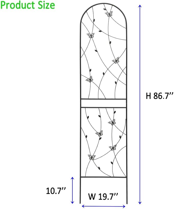 Sturdy Metal Garden Trellis for Climbing Plants – Rust-Resistant Outdoor Flower Support with Decorative Butterfly Design (2 Pack-H86'')