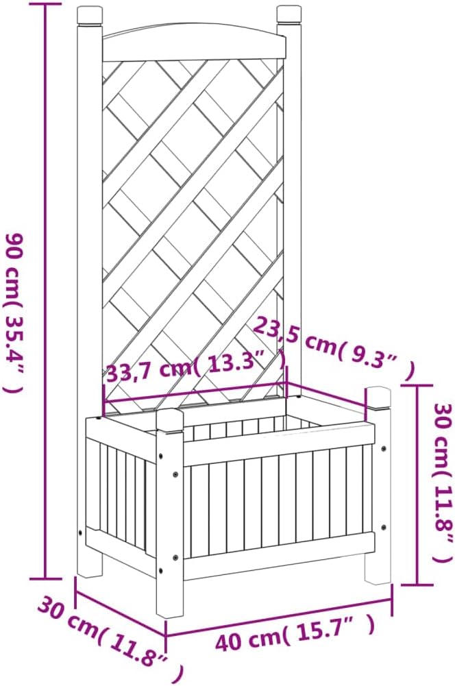 Solid Wood Planter with Trellis Wooden Raised Garden Bed with Trellis Wood Planter Box for Climbing Plants to Grow Vegetables Herbs and Flowers Gray 15.7x11.8x35.4