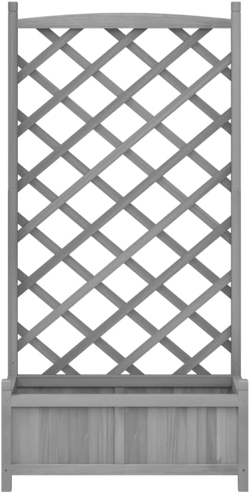 vidaXL Solid Fir Wood Planter with Trellis - Gray Raised Garden Bed/Outdoor Rectangular Flower Box for Climbing Plants - Patio and Garden Decor 29.5x13.8x59.1 inches