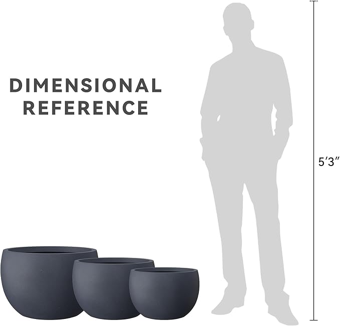 Kante 19.915.711.8 Dia Round Concrete Planter Set of 3 Outdoor/Indoor Large Bowl Plant Pots with Drainage Hole and Rubber Plug for Garden Patio Balcony Home Dark Gray
