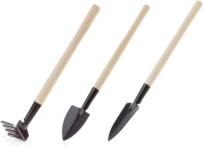 Mini Garden Tool Set 3pcs/Set Gardening Tools Wood Handle Stainless Steel Potted Plants Shovel Rake Spade for Flowers Potted Plant Seed Color : White Size : Whit