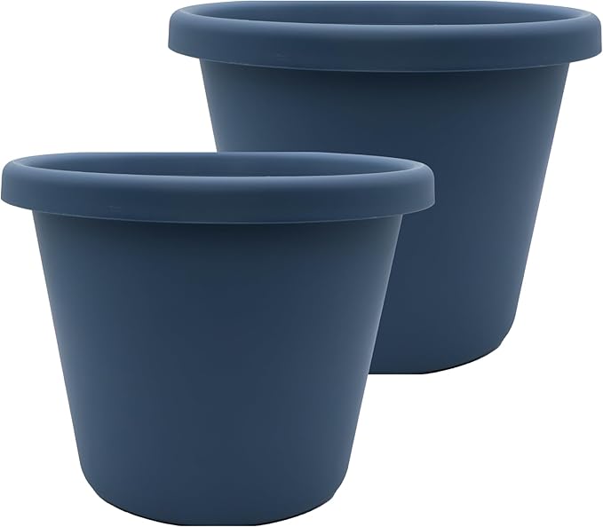 The HC Companies 8.5 inch Round Classic Planter - Plastic Plant Pot for Indoor Outdoor Plants Flowers Herbs Slate Blue (4 Pack)