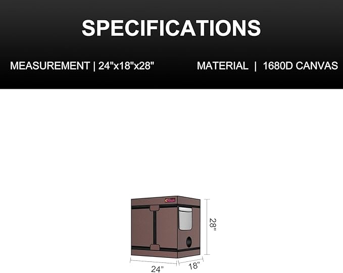 ATOUR Small Grow Tent 24x16x24'' High Reflective Mylar 1680D Hydroponic Grow Tents Waterproof Grow Tent with Double Cleart Observation Door and Floor Tray for Indoor Plant Growing
