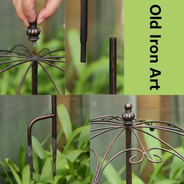 Garden Trellis for Potted Plant Outdoor Metal Umbrella-Shaped Rose Flower Stand Old Iron Decorative Trellis Fence Panels SupportBronzeSmall