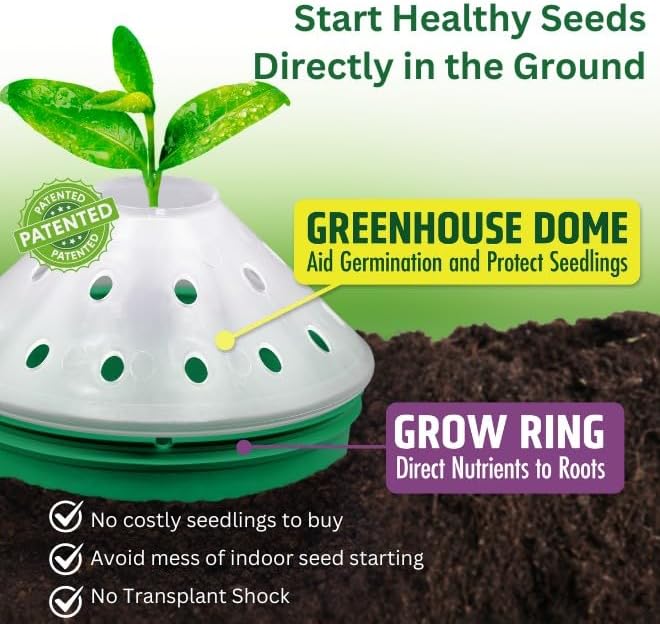 Outdoor Germination and Grow Kit with Greenhouse Domes - Direct Water and nutrients to Roots Protect Seeds and Seedlings 4 Sets Green Made in The USA