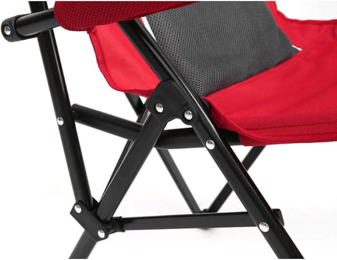 High Back Heavy Duty Lawn Chair Support 250LBS Portable Collapsible Chair with Cup Holder (Red + Steel)