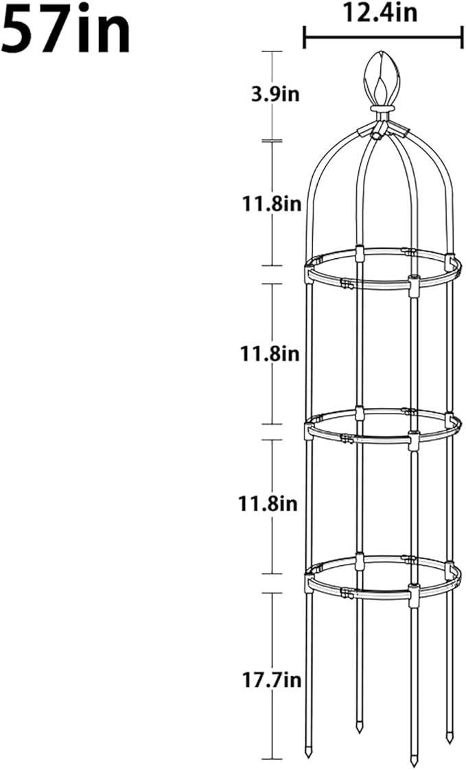 Garden Trellis for Climbing Plants Plant Trellis Tomato Cages and Supports for Vines Crop Garden Outdoor Indoor Potted Plant Support Plant Cage for Flower Vegetable Vines (M:145cm/57in)