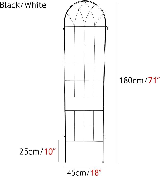 Outdoor Garden Trellis Anti-Rust Metal Flower Stand 150x45cm 59x18″ Grille with Decorative Lines for Lawn Garden Backyard Climbing Plants (Black/White)(Color:BlackSize:180x45cm)