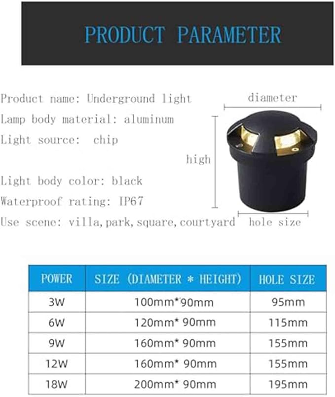 LED Recessed Ground Spotlight - Garden Buried Lights - 4 Sides Light Emitting Waterproof IP65 Recessed In-Ground Lamp for Courtyard Pathway Landscape Lamp(White3W-24)