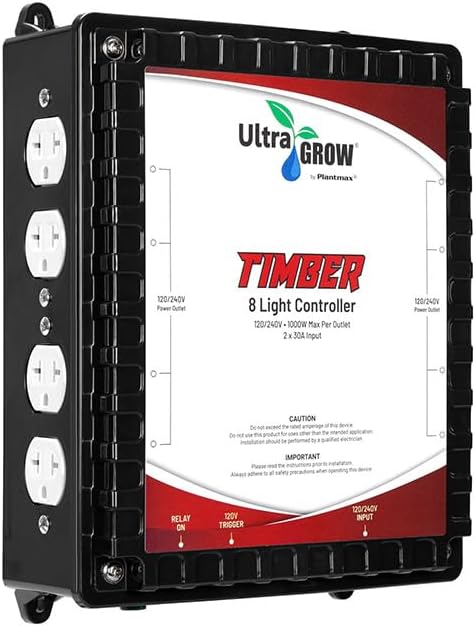Plantmax UltraGrow – Timber 8 Light Controller with 120V Trigger Cord to Control HID LED Growing Light System Indoor Growing