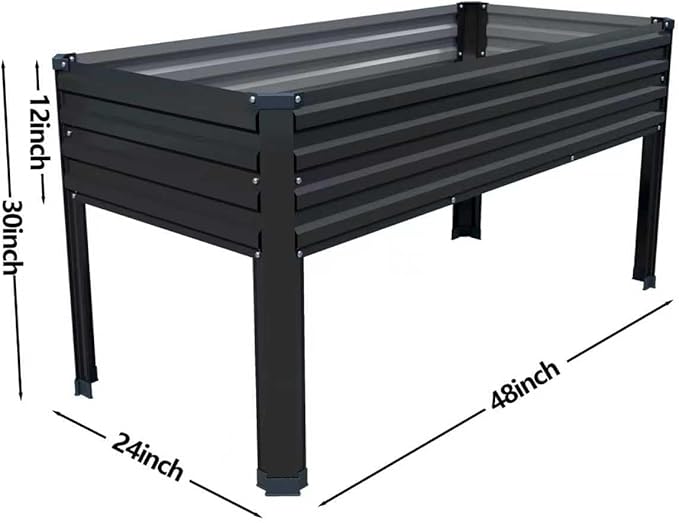 Galvanized Raised Garden Bed with Legs48×24×30in Elevated Planter Box for BackyardGarden Patio Balcony 350lb CapacityPlanters for Outdoor PlantsBlack
