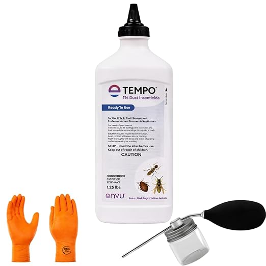 Tempo 1% Dust Insecticide – Fast-Acting Long-Lasting Control for Wasps Hornets Ants &amp Roaches – 1.25 lb | Includes Puffer | Premium USA Supply Gloves for Safe Eradication | USA Supply Pest ID C