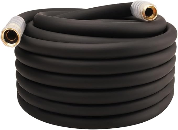 Heavy Duty Premium Garden Hose 75ft x 3/4 300PSI Working 1000PSI Burst Hybrid Rubber Water Hose with Transparent Swivel Handle - Hot/Cold Water - Five Layered Braiding with Brass fittings (Black)