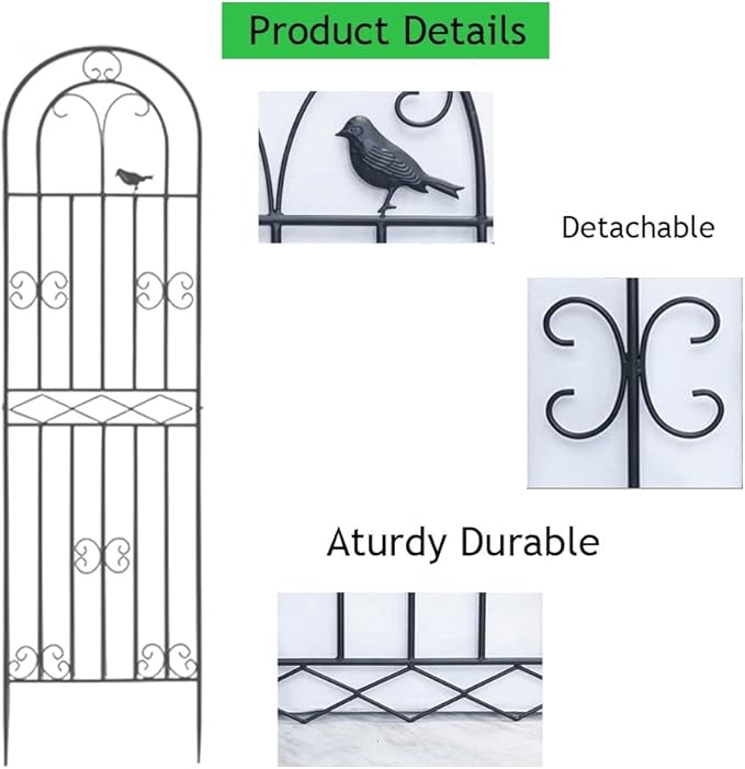 Garden Trellis for Climbing Plants 47.2in×19.7in&amp1PCRustproof Sturdy Black Iron Plant Support for Lawn Garden Backyard Flower(Size:200cm/78.7in)