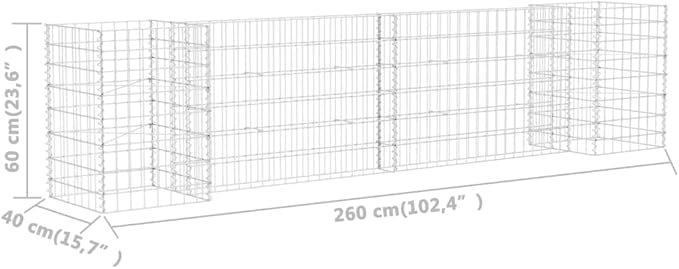 H-Shaped Steel Wire Gabion Planter Raised Garden Bed Silver 102.4 x 102.4 x 23.6 in for Outdoor Elevated Planters Patio Gardens and Vegetable Beds