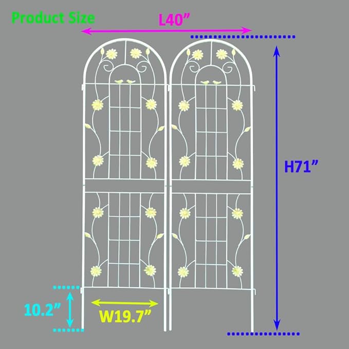 Sturdy Metal Garden Trellis for Climbing Plants – Rust Resistant Outdoor Flower Support with Decorative Lattice Design (2 Pack-Cream White)