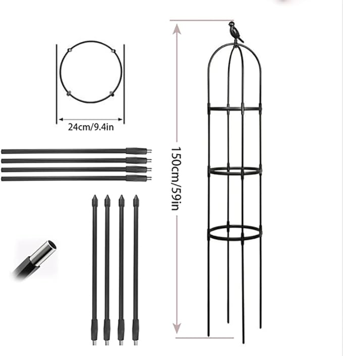 Garden Trellis for Climbing Plants  Rustproof Plastic Coated Metal Stake Tall Tower Obelisk Trellis for Potted Plant Support Indoor Outdoor Rose Trellis for Trellis Tomato ( Size : 9.4/24cm Dia x59