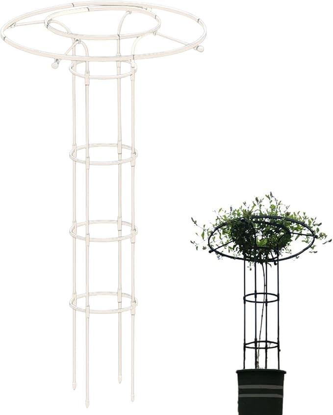 Tower Obelisk Garden Trellis Tall Metal Support Garden Frame Trellis for Indoor/Outdoor Climbing Vines and Flowers(White180cm)